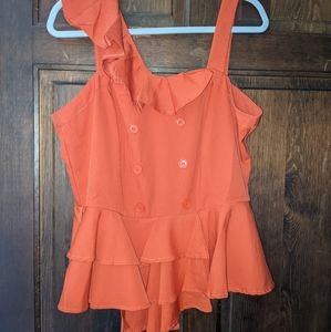 New York & Co Orange Peplum top Large